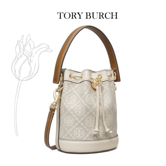 Tory Burch Mini T Monogram Bucket Bag - Picture 1 of 14